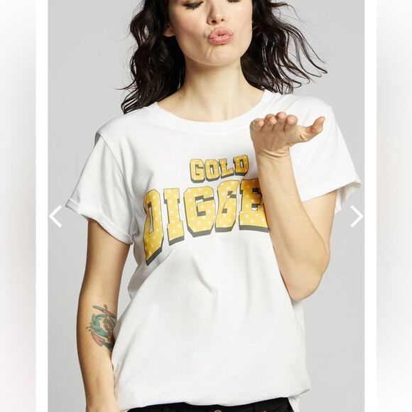Recycled Karma Gold Digger White Vintage Fitted Statement Tee NEW SMALL - Picture 3 of 6